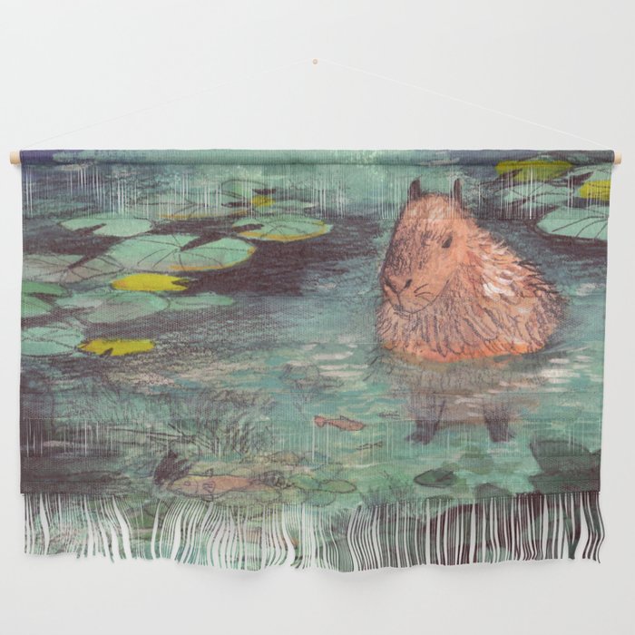 Capybara in the pond Wall Hanging