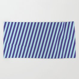 [ Thumbnail: Dark Slate Blue & Powder Blue Colored Lines Pattern Beach Towel ]