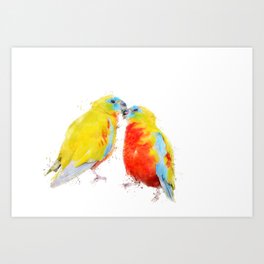 Watercolor parakeet lovers Art Print