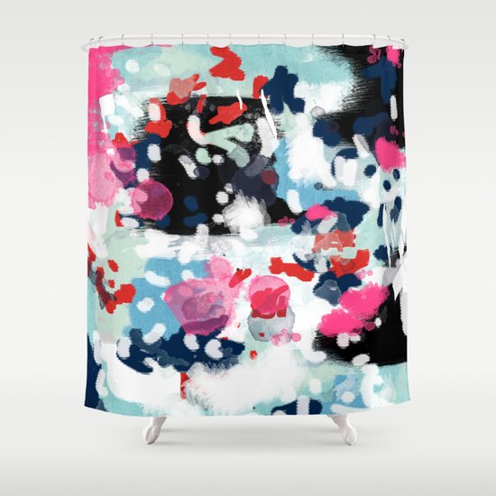 Aubrey - Abstract painting in bright colors pink navy white gold Shower Curtain