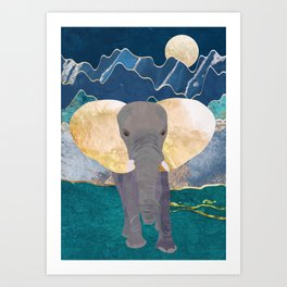 Majestic Golden Elephant with Mountains Art Print