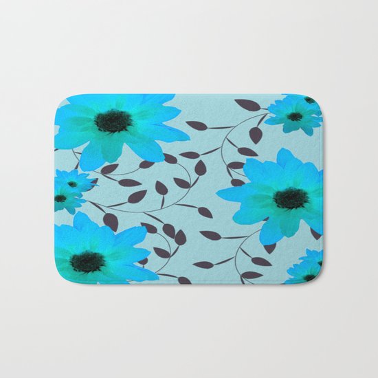 Pale Blue Flowers and Vines Bath Mat