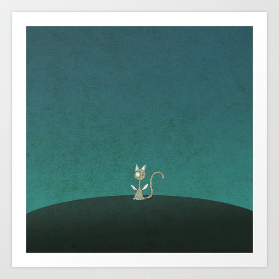 Small winged polka-dotted beige cat Art Print