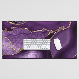 Glamour Purple Bohemian Watercolor Marble With Glitter Veins Desk Mat