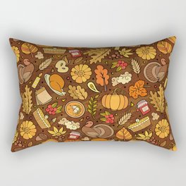 Cartoon cute hand drawn Thanksgiving seamless pattern. Colorful detailed, with lots of objects background. Endless funny vintage illustration. Bright colors backdrop with autumn items.  Rectangular Pillow