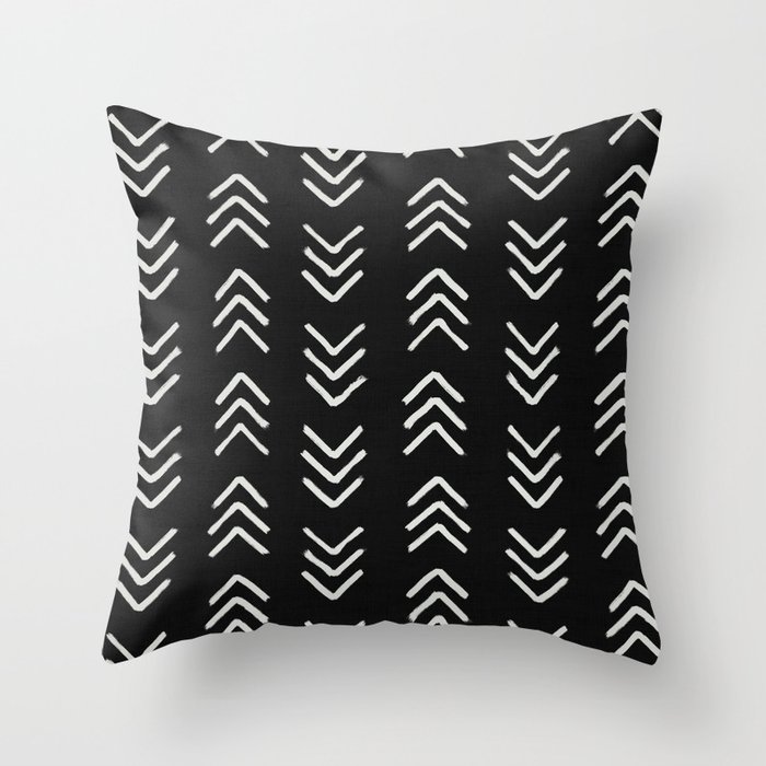 Charcoal & soft white brushed arrow heads, textured background Throw Pillow
