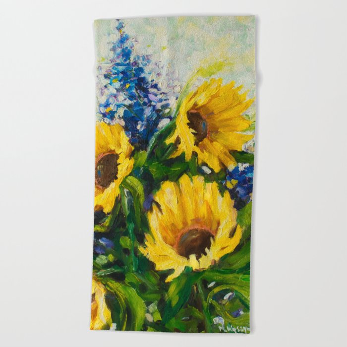 Sunflowers Oil Painting Beach Towel