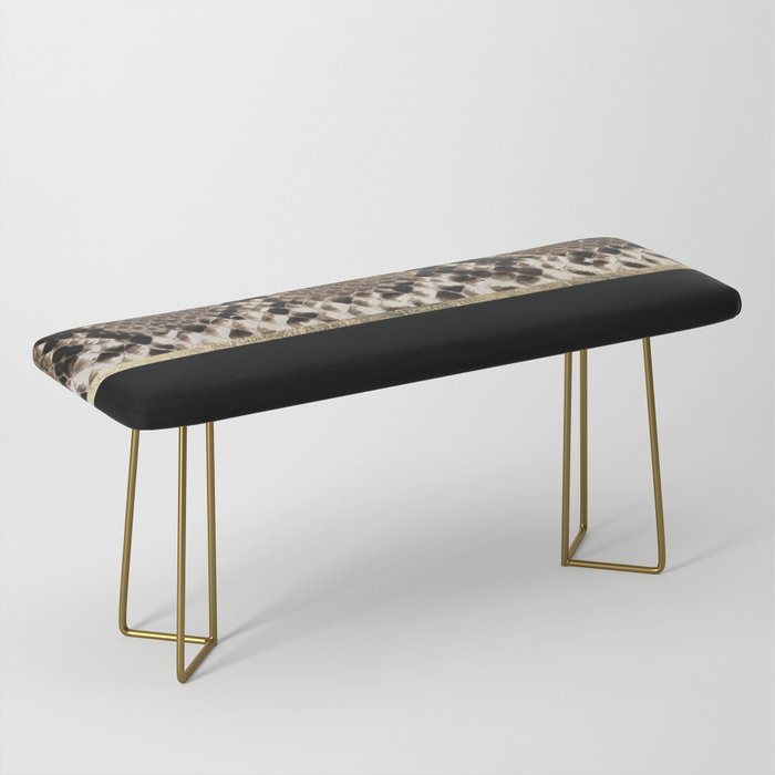 Modern Black Brown Gold Snake Skin Animal Print Bench By
