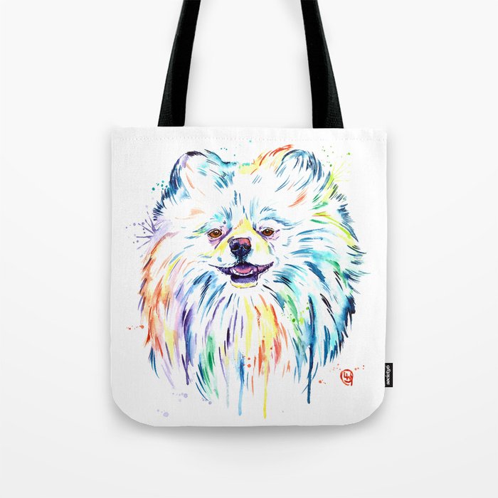 Pomeranian Colorful Pet Portrait Painting Tote Bag By