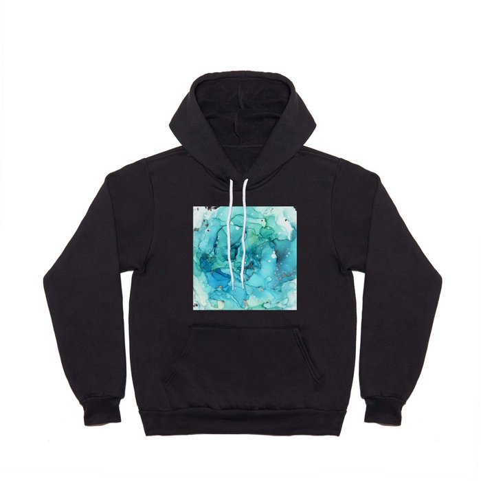 Teal Chrome Flowing Abstract Ink Hoody
