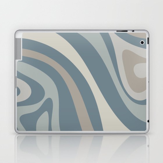 New Groove Retro Swirl Abstract Pattern 3 in Medium Neutral Blue Gray Tones Laptop & iPad Skin