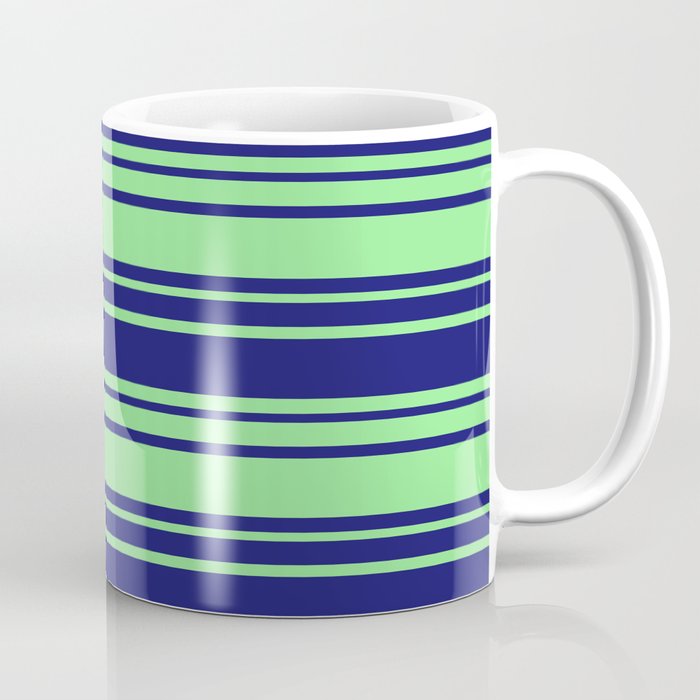 Midnight Blue and Light Green Colored Striped/Lined Pattern Coffee Mug