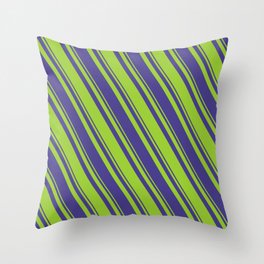 [ Thumbnail: Dark Slate Blue and Green Colored Stripes Pattern Throw Pillow ]
