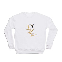 Hummingbird & Flower II Crewneck Sweatshirt | Gold, Abstract, Artdeco, Painting, Animal, Flying, Love, Goldfoil, Digital, Vintage 