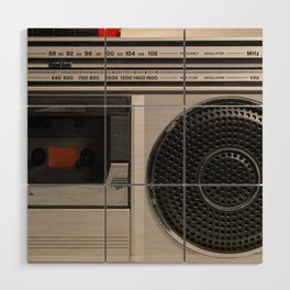 Retro outdated portable stereo radio cassette recorder from 80s. Vintage     Wood Wall Art