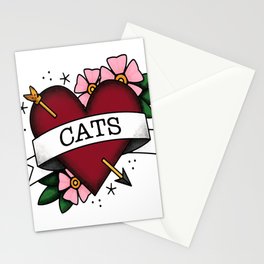 I Love Cats and Tattoos Sailor Jerry Style Tattoo Heart Stationery Cards