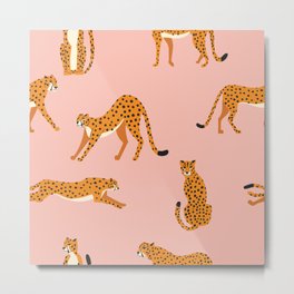 Cheetahs pattern on pink Metal Print | Nature, Seamless, Exotic, Jungle, African, Pattern, Background, Cheetah, Bigcat, Illustration 