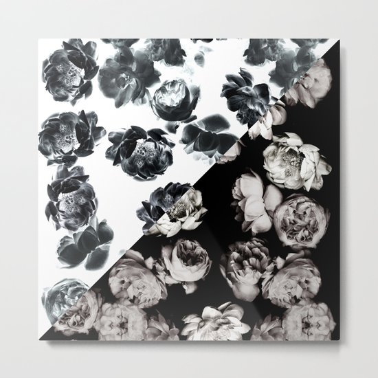 Black & White Floral Pattern Metal Print