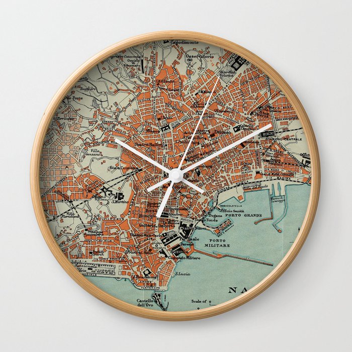 Vintage Map of Naples Italy (1911) Wall Clock