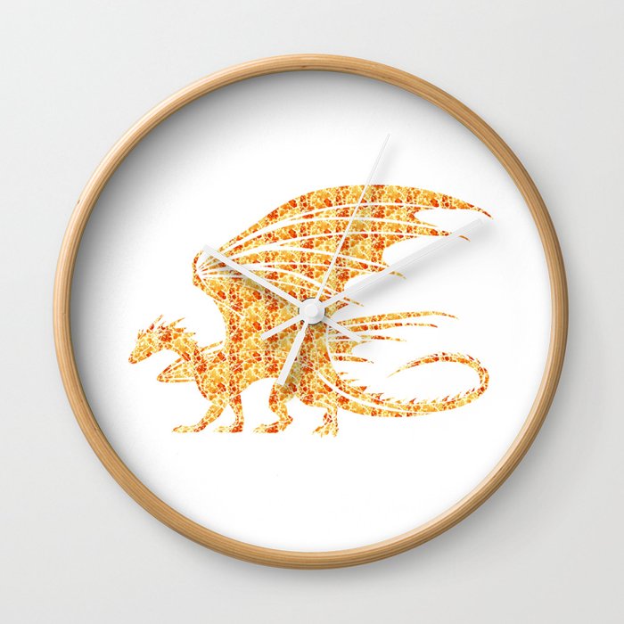 Dragon Silhouette Filled with Fiery Flames with Fiery Flames Wall Clock