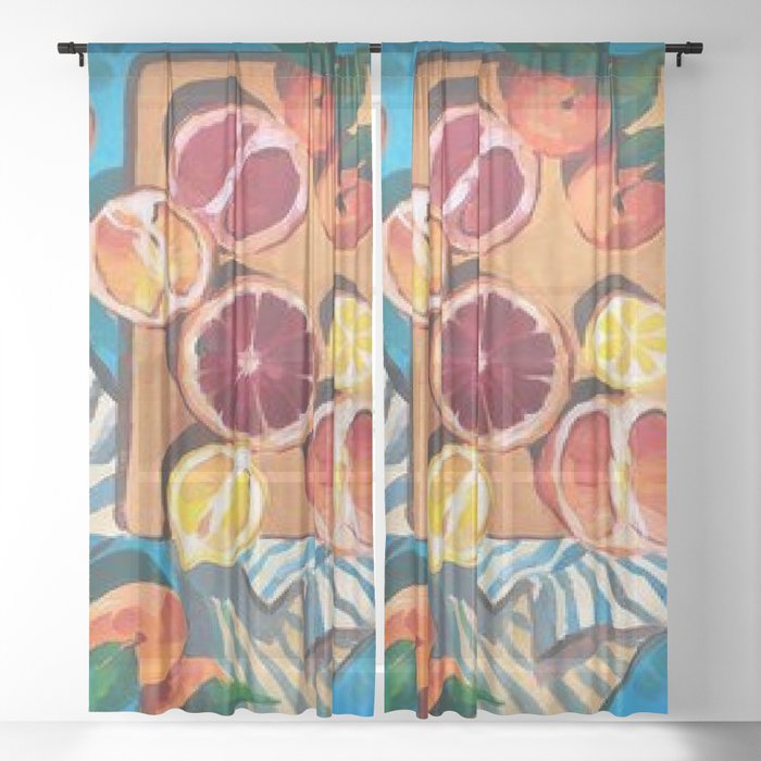 orange and lemon vinatge painting orange and lemon fruit Sheer Curtain