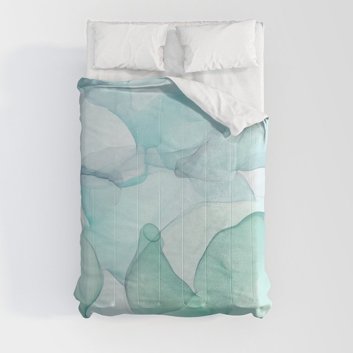 Cool Fresh Hand Painted Green And Blue Ocean Ink Texture Comforter