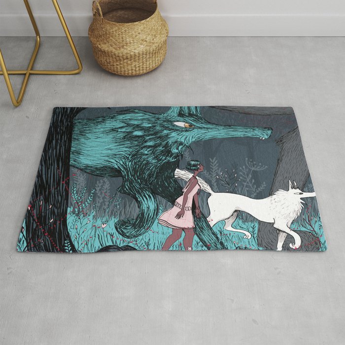 Woman Wolf wandering | magical forest/  Rug