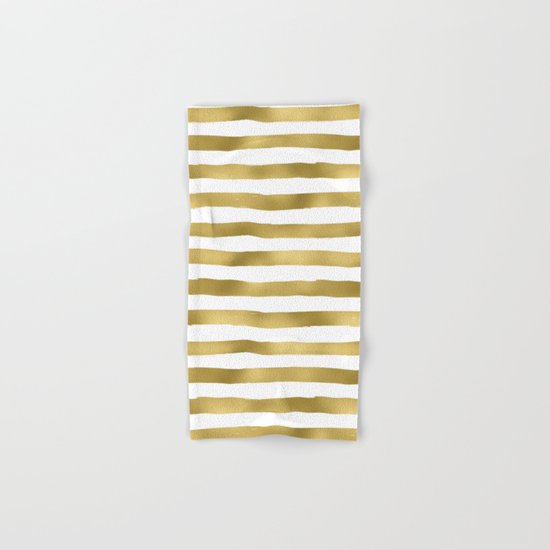 Gold stripes on clear white - horizontal pattern Hand & Bath Towel