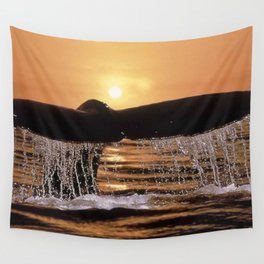 whale tail spray sunset Wall Tapestry