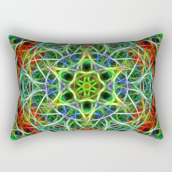 Feathered texture mandala in green and brown Rectangular Pillow