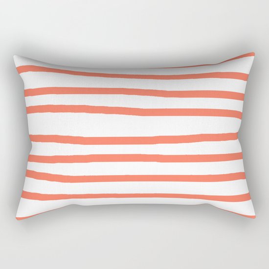 Simply Drawn Stripes in Deep Coral Rectangular Pillow