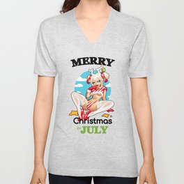 Merry Christmas in July Summer design with print beautiful girl with ears V Neck T Shirt