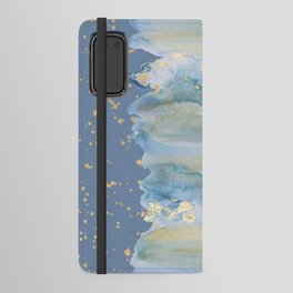Watercolor gold glitter splatters sky blue brush strokes  Android Wallet Case
