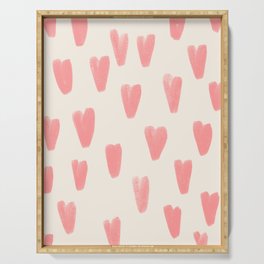 Feminine Blush Hearts, Hand-Drawn Valentine Pattern Serving Tray