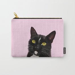 Black Cat in Pink Carry-All Pouch | Animal, Oil, Illustration, Fluffy, Watercolor, Cute, Drawing, Pet, Painting, Digital 