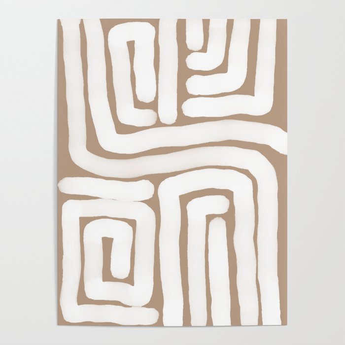 Tan and White Lines Abstract Print Poster