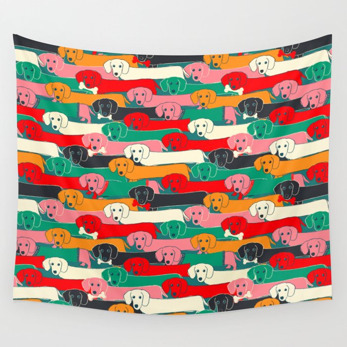 dachshund pattern- happy dogs Wall Tapestry
