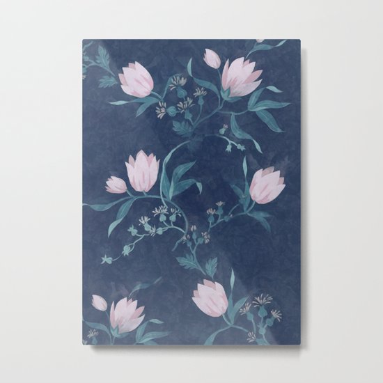 Pink tulips pattern on a dark background Metal Print
