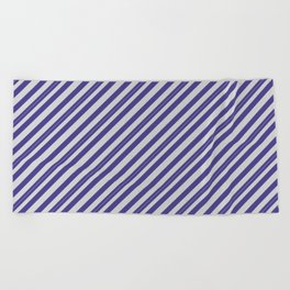 [ Thumbnail: Dark Slate Blue and Light Grey Colored Lined/Striped Pattern Beach Towel ]