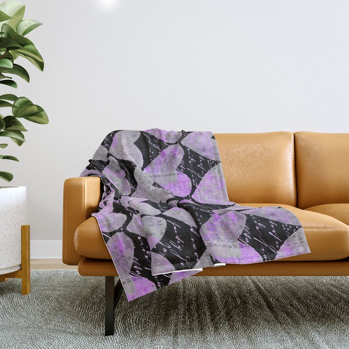 Pink Purple Heart Typography Pattern Throw Blanket