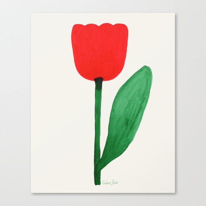Red Watercolor Tulip Canvas Print