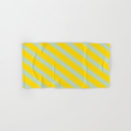 [ Thumbnail: Yellow & Light Blue Colored Lined/Striped Pattern Hand & Bath Towel ]