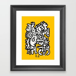 Black and White Cool Monsters Graffiti on Yellow Background Framed Art Print