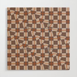 Warped Checkerboard Grid Illustration Coral Red Brown Beige Wood Wall Art