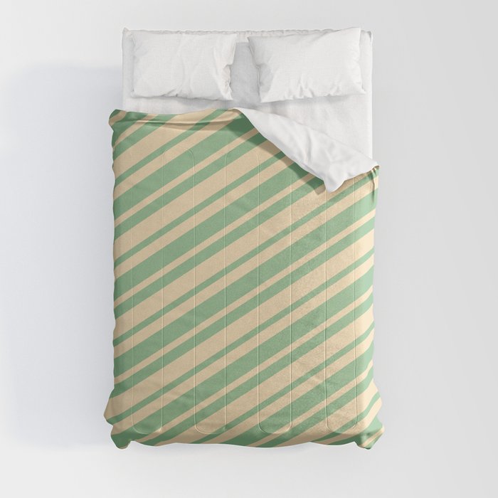 Dark Sea Green and Tan Colored Pattern of Stripes Comforter