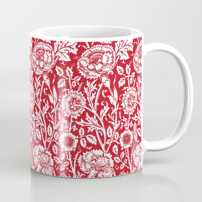 William Morris Floral Pattern | “Pink and Rose” in Red and White | Vintage Flower Patterns | Coffee Mug