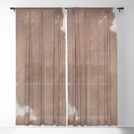 Faux Cowhide, White + Tan Brown (Digital Art, xii 2021) Sheer Curtain