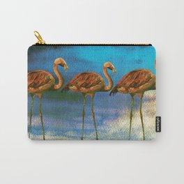 Tropical Flamingo Illustration On Watercolor - Birds Animals Carry-All Pouch