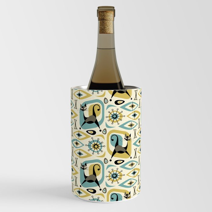 Mid Century Cat Abstract - Gld/Blu ©studioxtine Wine Chiller