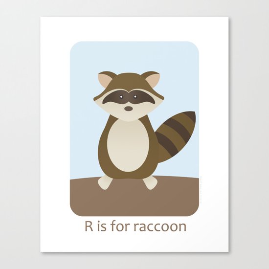R is for Raccoon - Woodland Animals Canvas Print